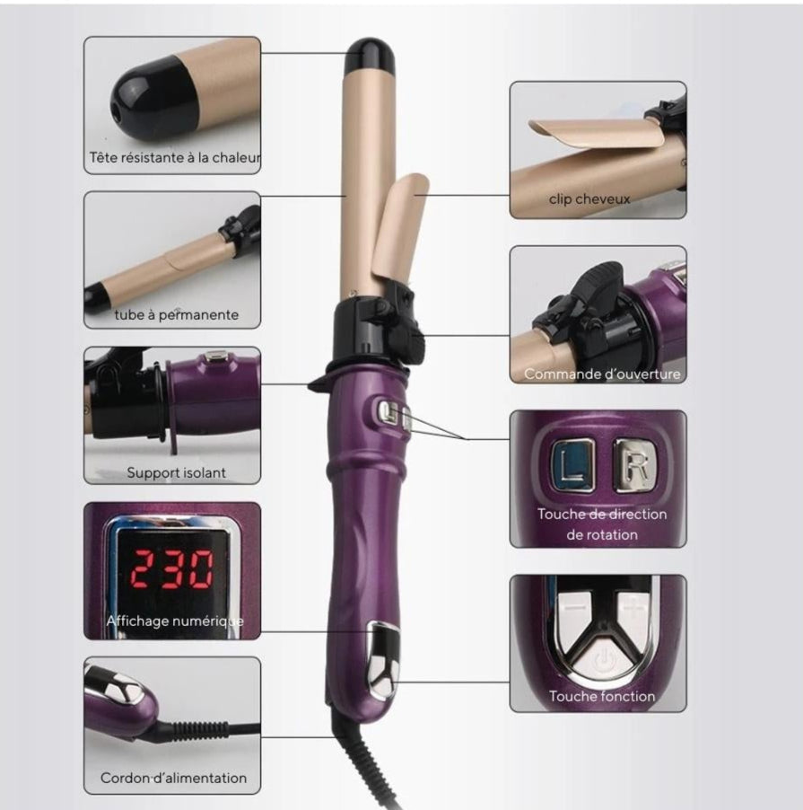Boucles de Rêve – Fer à Friser Électrique Rotatif à Grandes Ondes